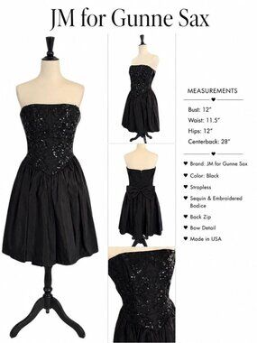 GUNNE SAX by Jessica McClintock Black 1970's Sequin Mini Vintage Dress